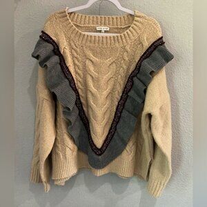 Anthropologie Chunky Western Neutral Cable Knit Boho Shabby chic Sweater
